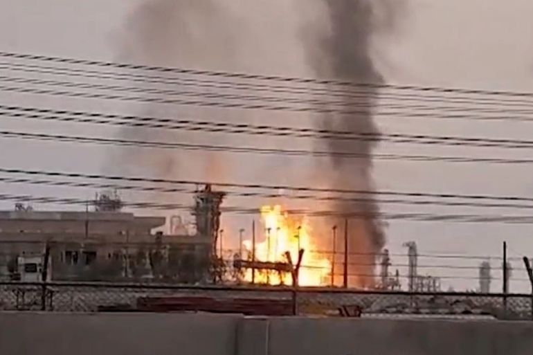 This screengrab taken from Islamic Republic of Iran Broadcasting shows a refinery in Iran's South Pars gasfield after an Israeli drone struck it