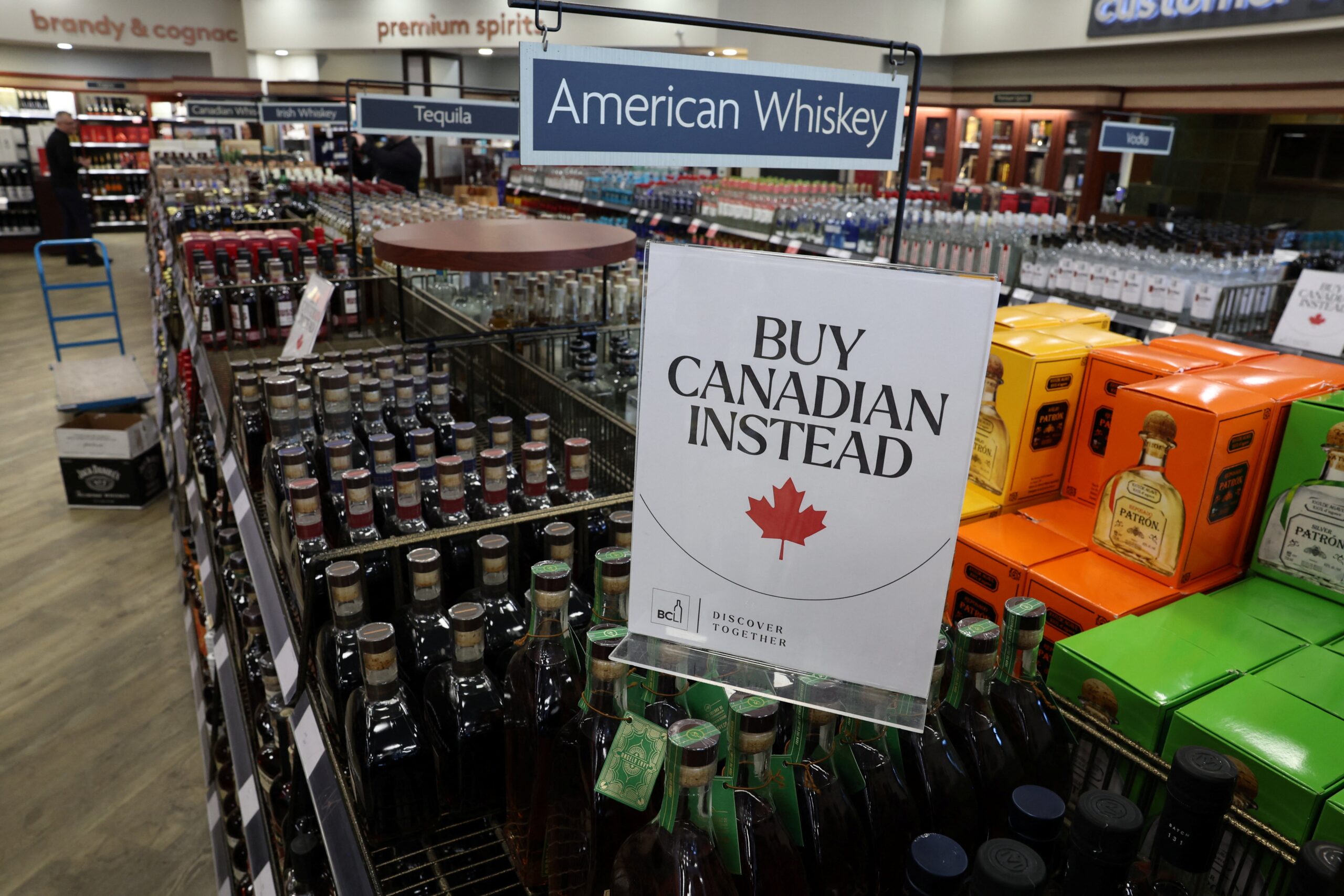 A liquor store in Canada urges customer to ''Buy Canadian Instead'' in response to President Donald Trump’s tariffs on the U.S.’s northern neighbor