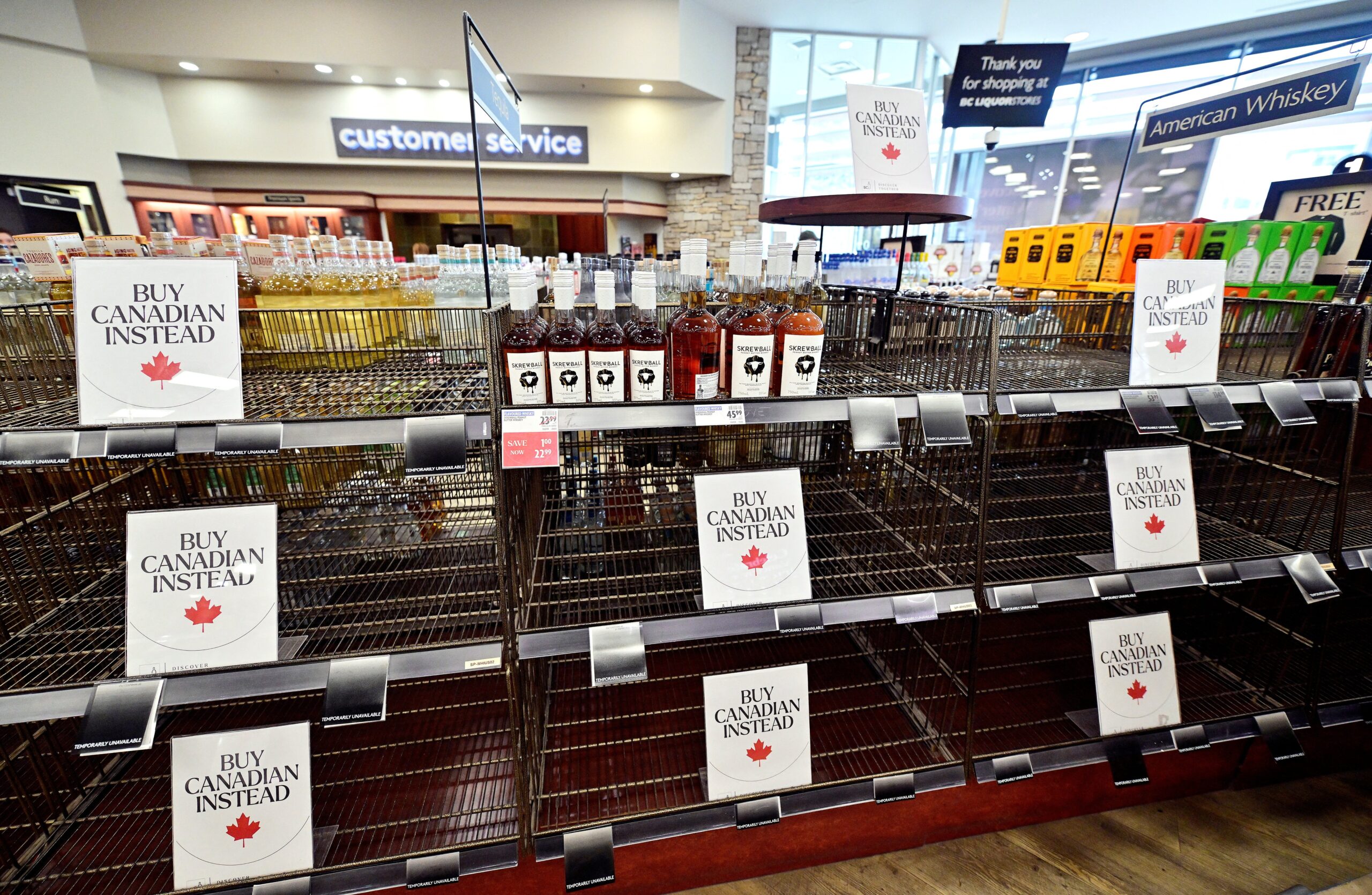Canadian liquor stores boast empty shelves after Trump initially threatened hefty levies against Canada in March