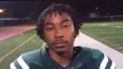 Shane Tamura, who played running back for Granada Hills Charter in California in 2015, was interviewed after the team defeated Kennedy High 35–31.